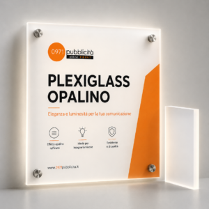 Pannello in plexiglass opalino retroilluminato per insegne luminose. Stampa online personalizzata, effetto raffinato e resistente.