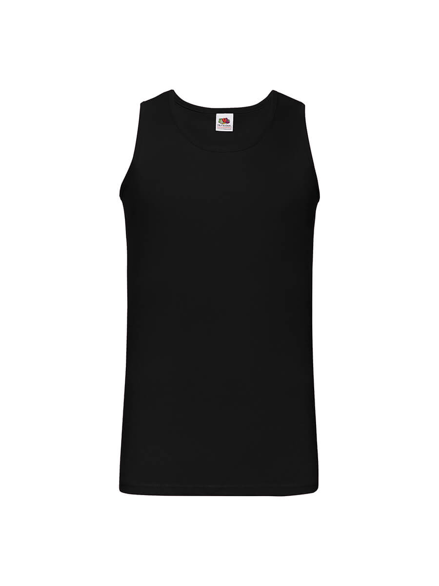 Canotta nera da personalizzare con logo o grafica, ideale per abbigliamento promozionale e merchandising. Stampa online in Italia.