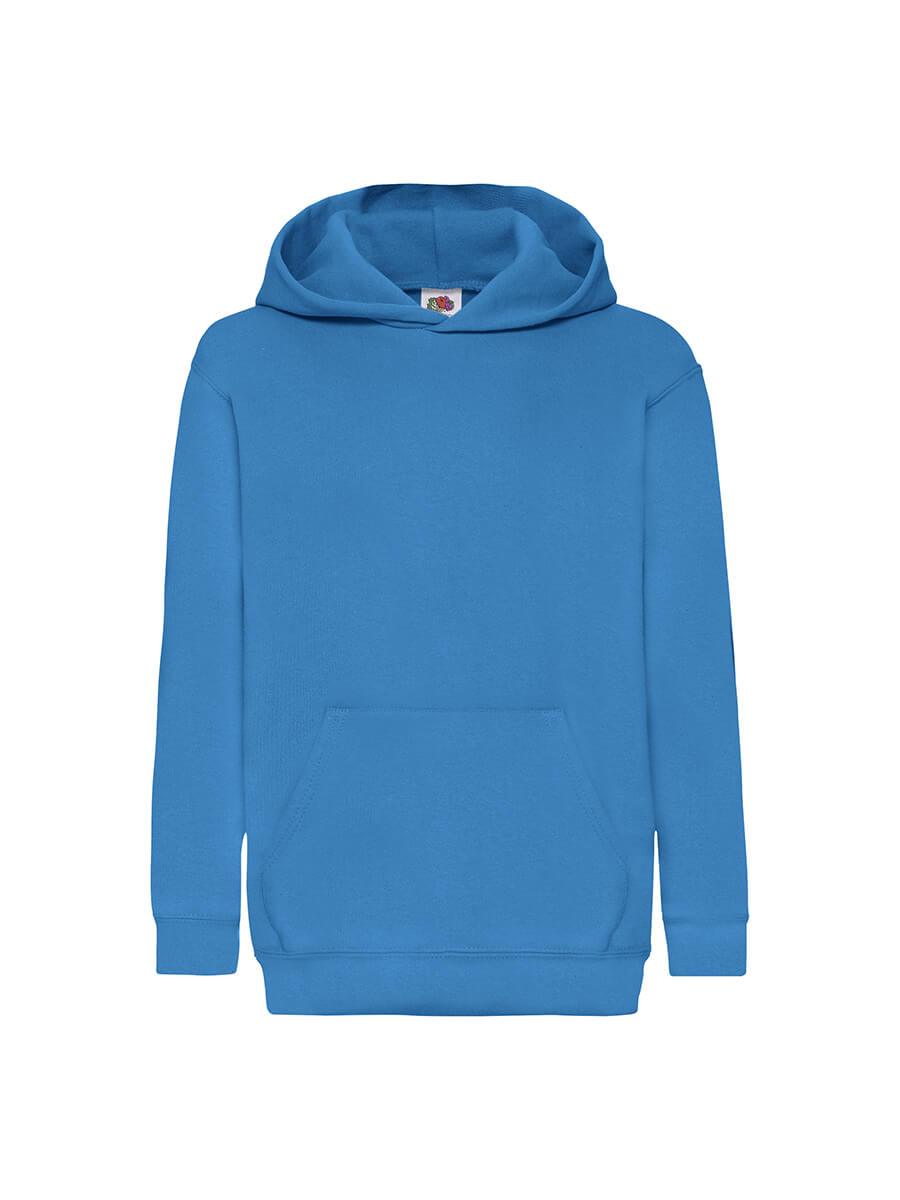 Felpa con cappuccio blu, ideale per stampa personalizzata con logo o grafica aziendale. Perfetta per merchandising e abbigliamento promozionale.