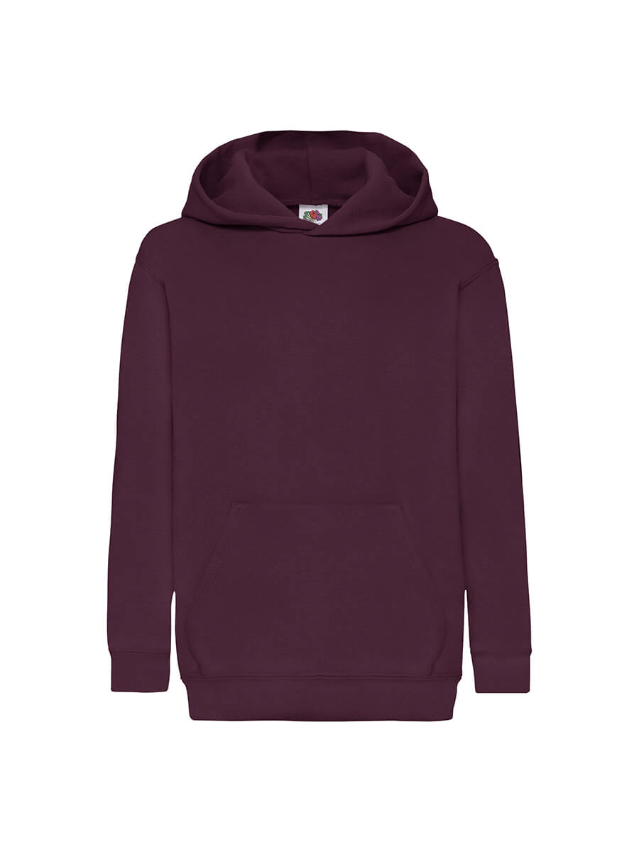 Felpa bordeaux con cappuccio, ideale per stampa logo aziendale o grafica personalizzata. Abbigliamento promozionale online.