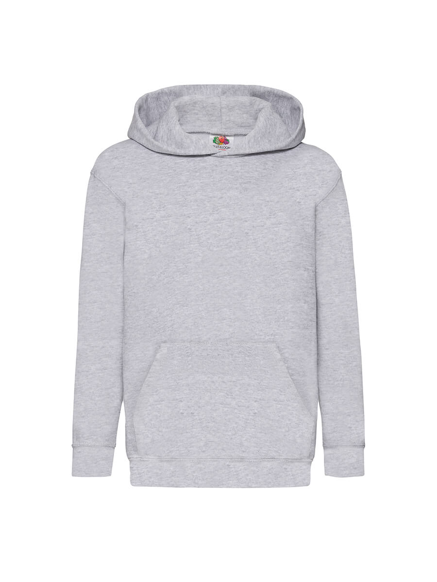 Felpa con cappuccio grigia personalizzabile, ideale per stampa online di loghi e grafiche aziendali, eventi o associazioni.