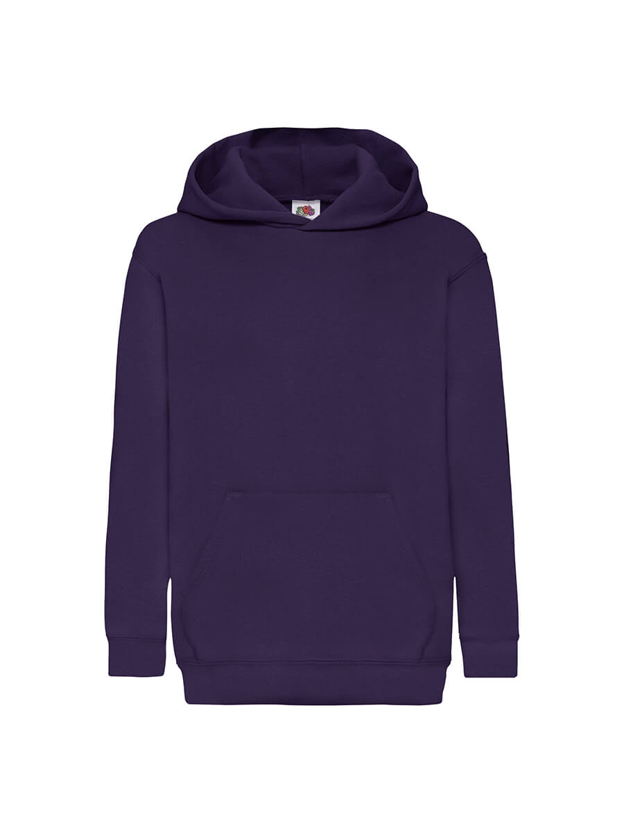 Felpa con cappuccio viola unita, ideale per stampa personalizzata con logo o grafica aziendale. Abbigliamento promozionale online.