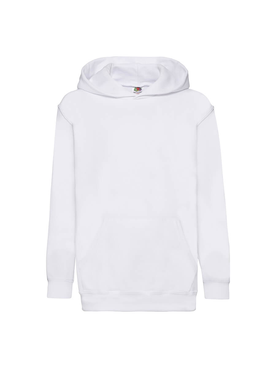 Felpa con cappuccio bianca, ideale per stampa personalizzata con logo o grafica. Perfetta per abbigliamento promozionale e merchandising.