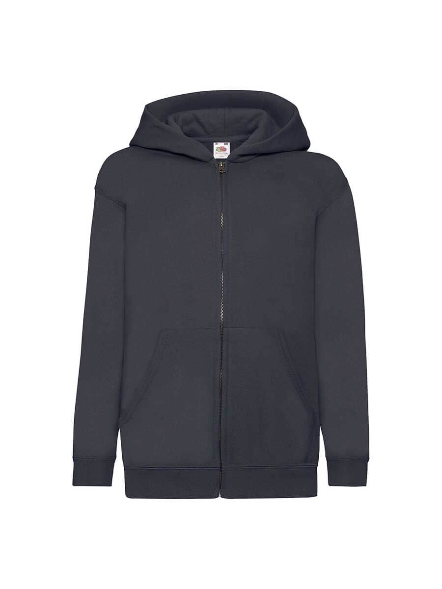 Felpa con cappuccio full zip grigio scuro personalizzabile. Ideale per stampa logo aziendale o grafica promozionale.