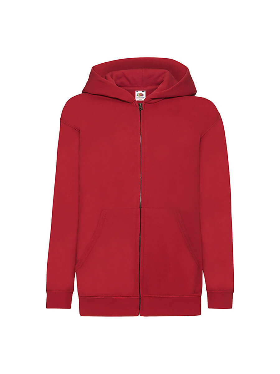 Felpa con cappuccio rossa con zip, ideale per stampa logo e grafica personalizzata. Abbigliamento promozionale e merchandising.
