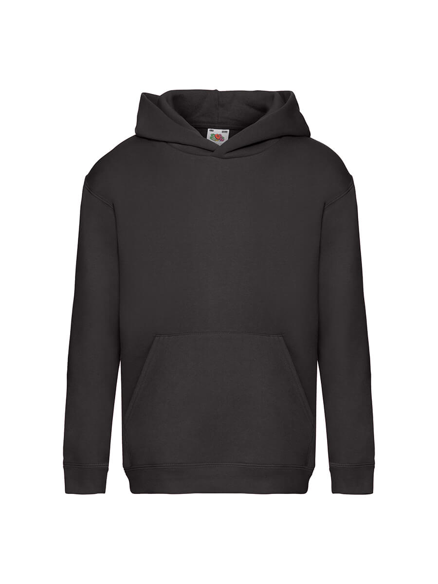Felpa con cappuccio nera unisex, ideale per stampa personalizzata con logo o grafica aziendale. Perfetta per abbigliamento promozionale e merchandising.