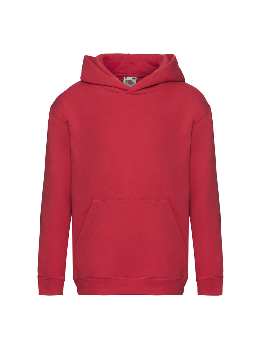 Felpa con cappuccio rossa, ideale per stampa personalizzata con logo o grafica aziendale. Perfetta per abbigliamento promozionale e merchandising.