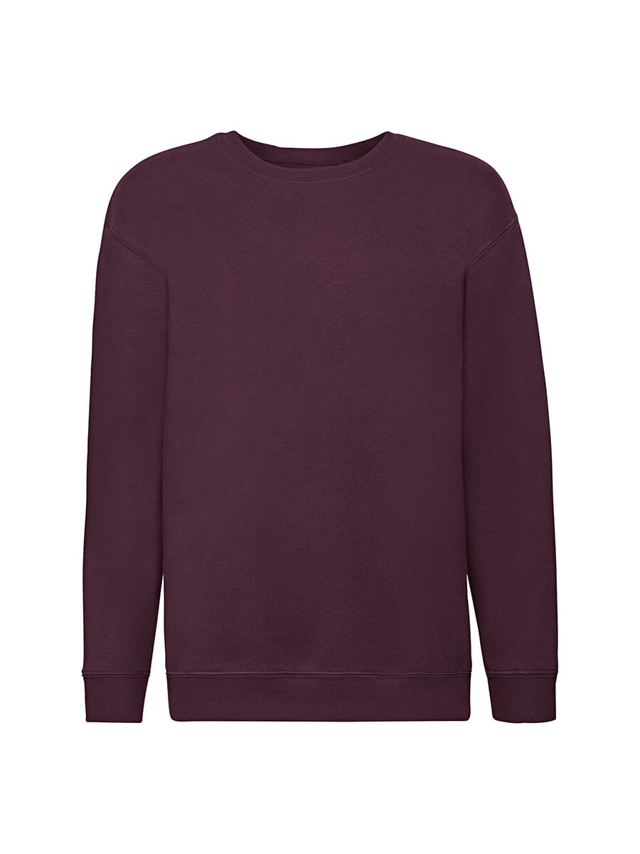 Felpa girocollo bordeaux neutra, ideale per stampa logo o grafica personalizzata. Abbigliamento promozionale e merchandising.