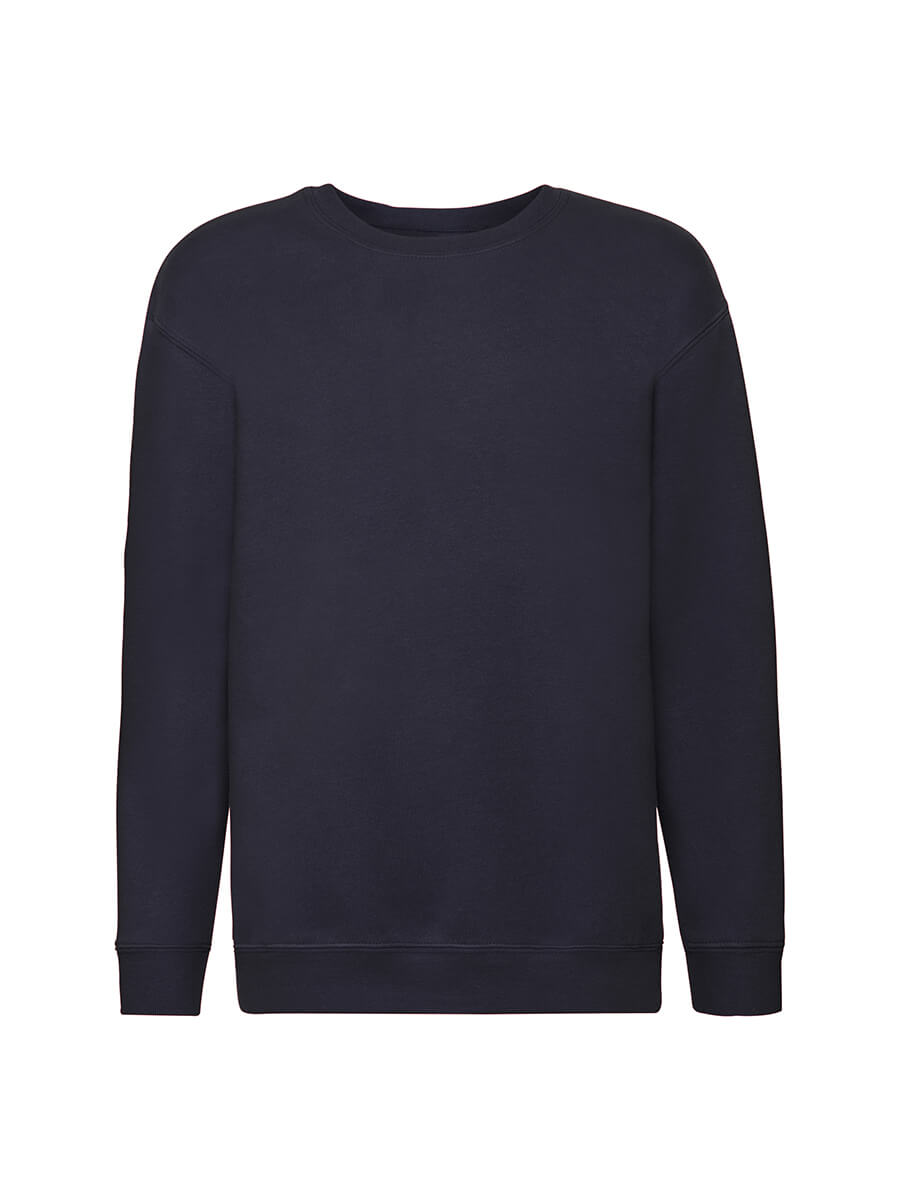 Felpa girocollo blu scuro, ideale per stampa personalizzata con logo aziendale o grafica promozionale. Perfetta per abbigliamento promozionale e merchandising.