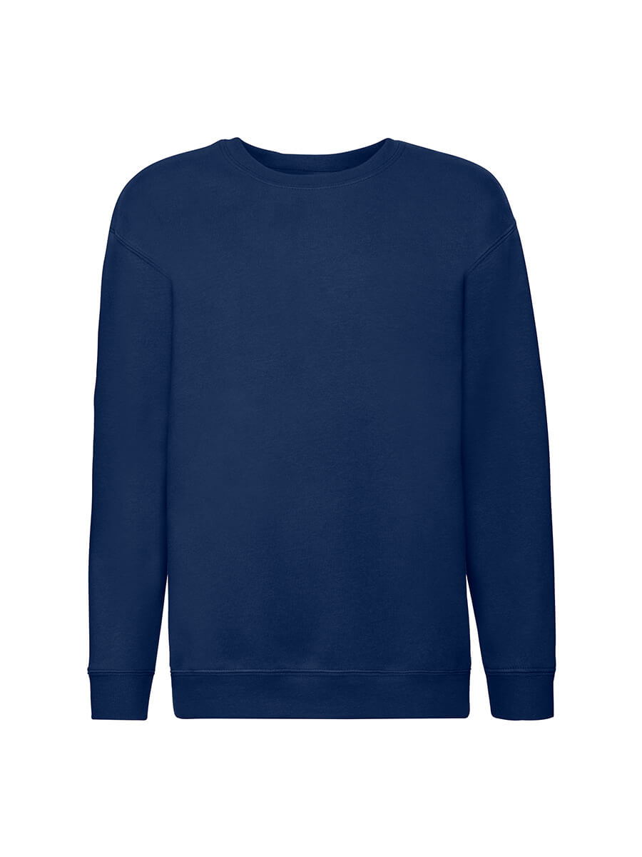 Felpa blu girocollo personalizzabile con stampa digitale o serigrafica, ideale per abbigliamento promozionale e merchandising aziendale.
