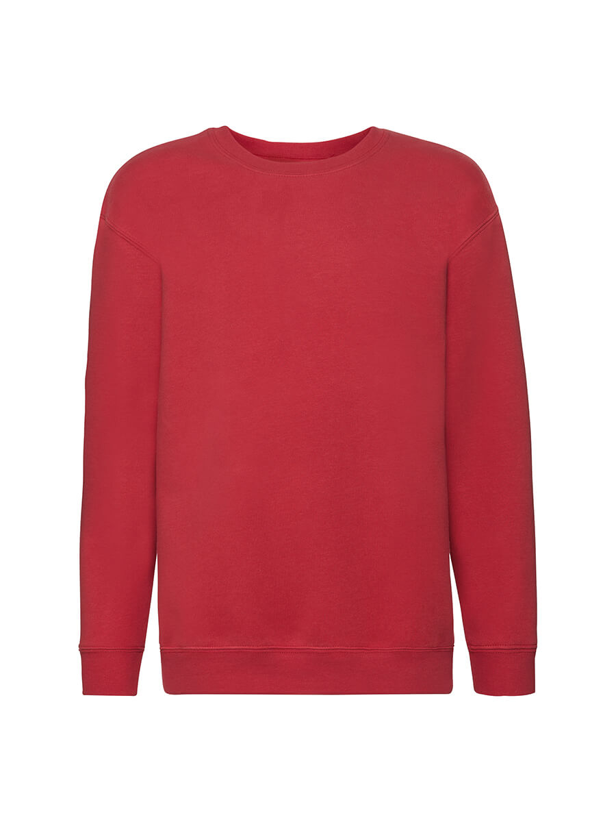 Felpa rossa girocollo personalizzabile con logo o grafica. Abbigliamento promozionale e merchandising stampato online.