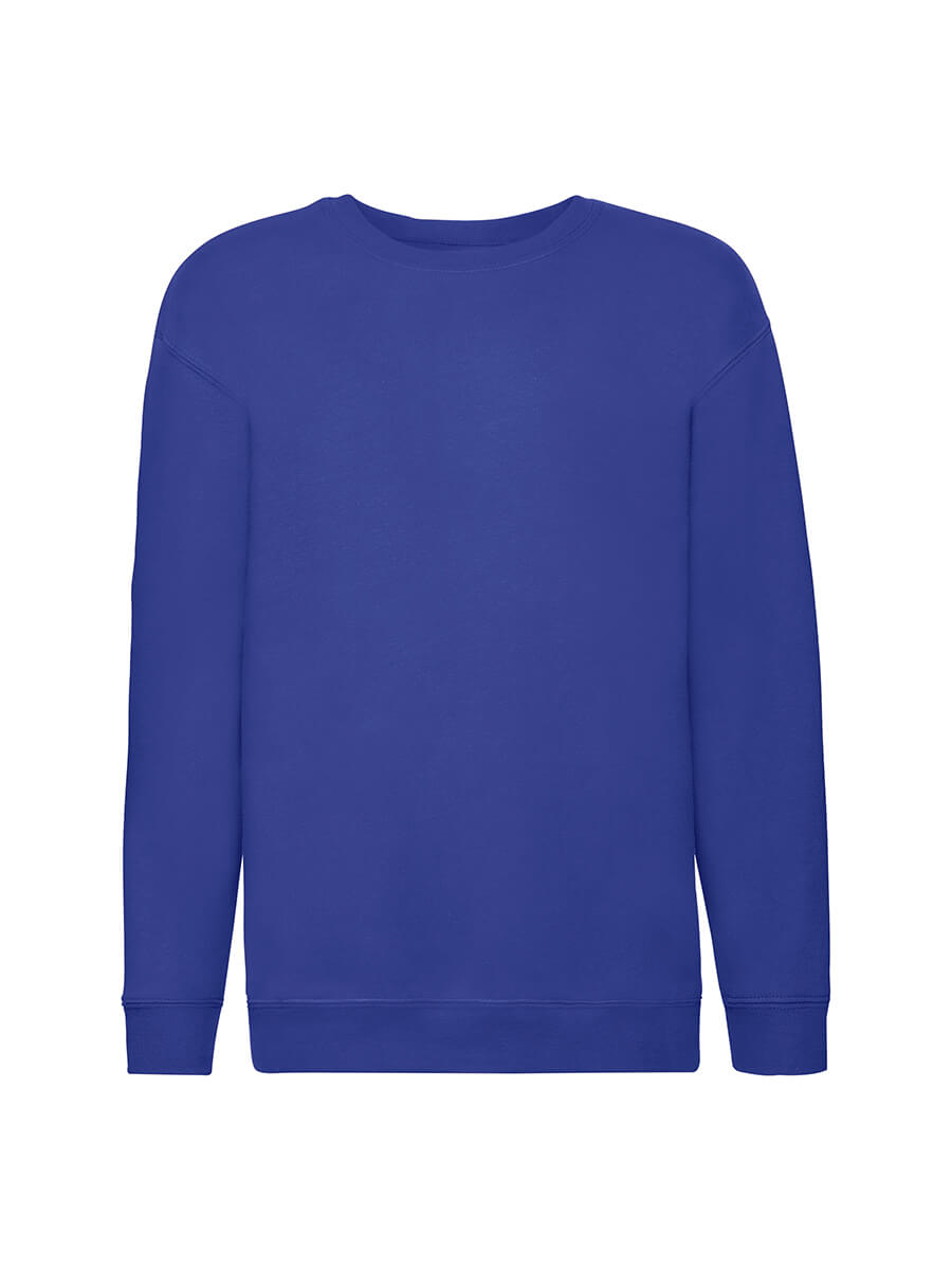 Felpa girocollo blu, ideale per stampa personalizzata con logo o grafica aziendale. Abbigliamento promozionale e merchandising.