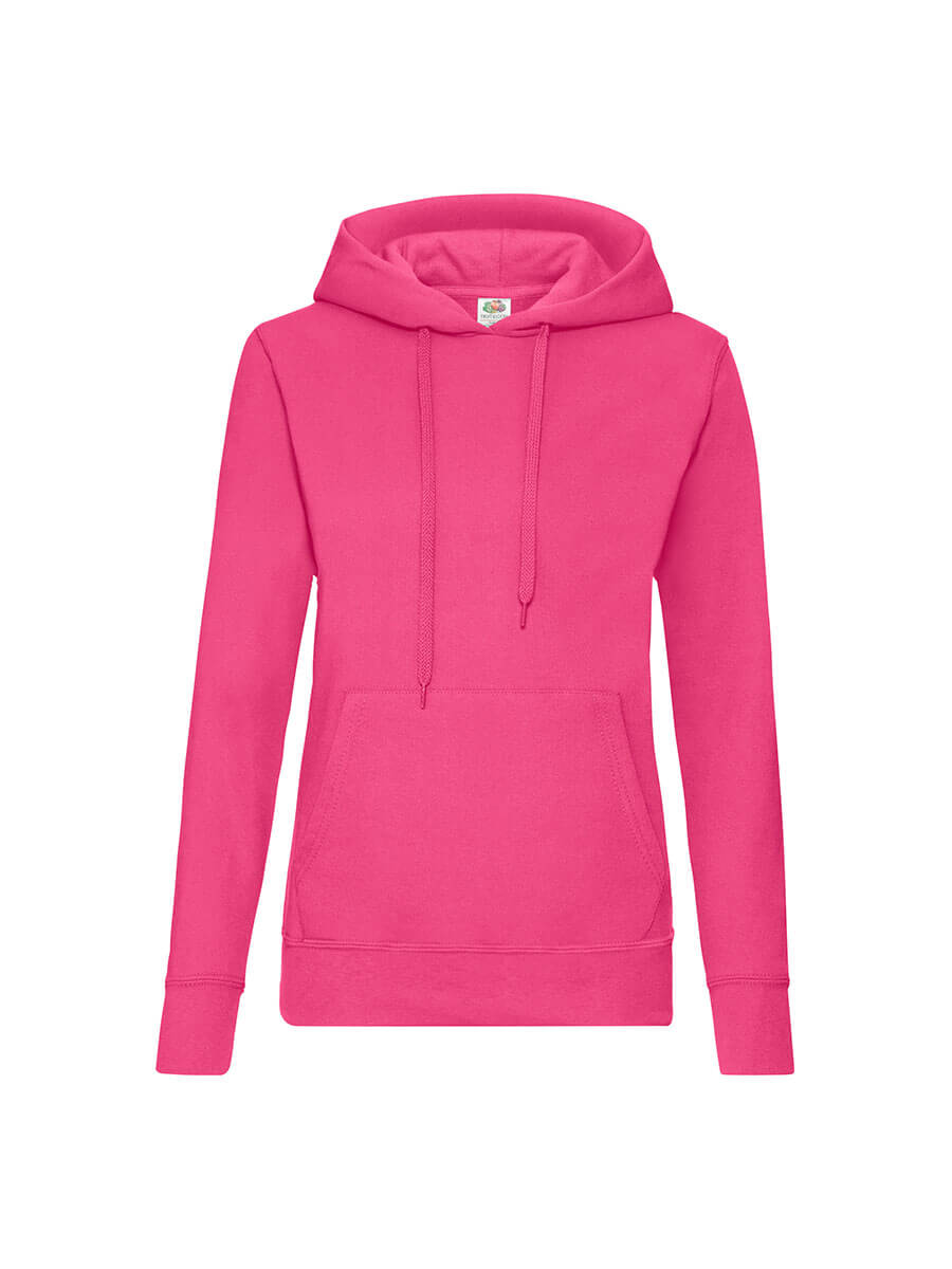 Felpa fucsia personalizzabile con logo o grafica, ideale per abbigliamento promozionale e merchandising