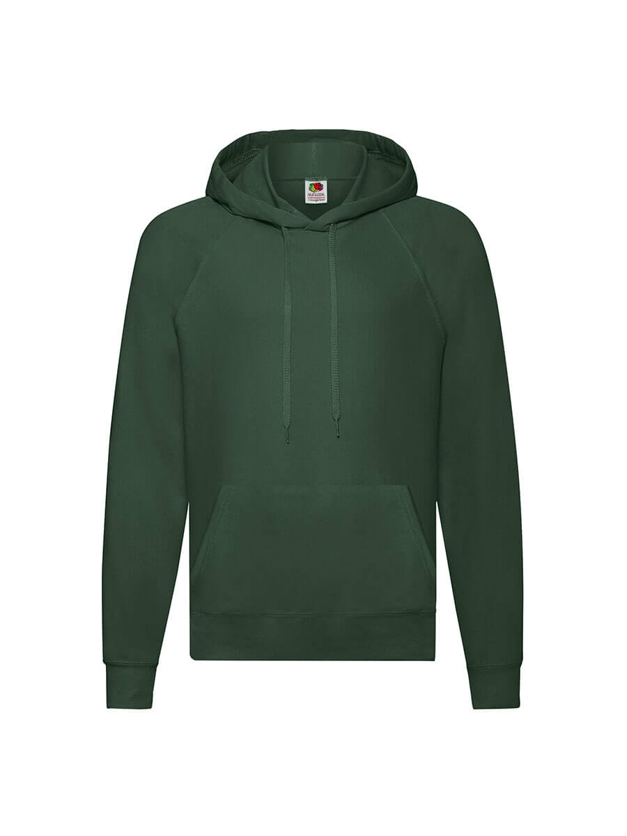 Felpa con cappuccio verde scuro, ideale per stampa personalizzata con logo o grafica aziendale. Abbigliamento promozionale e merchandising.