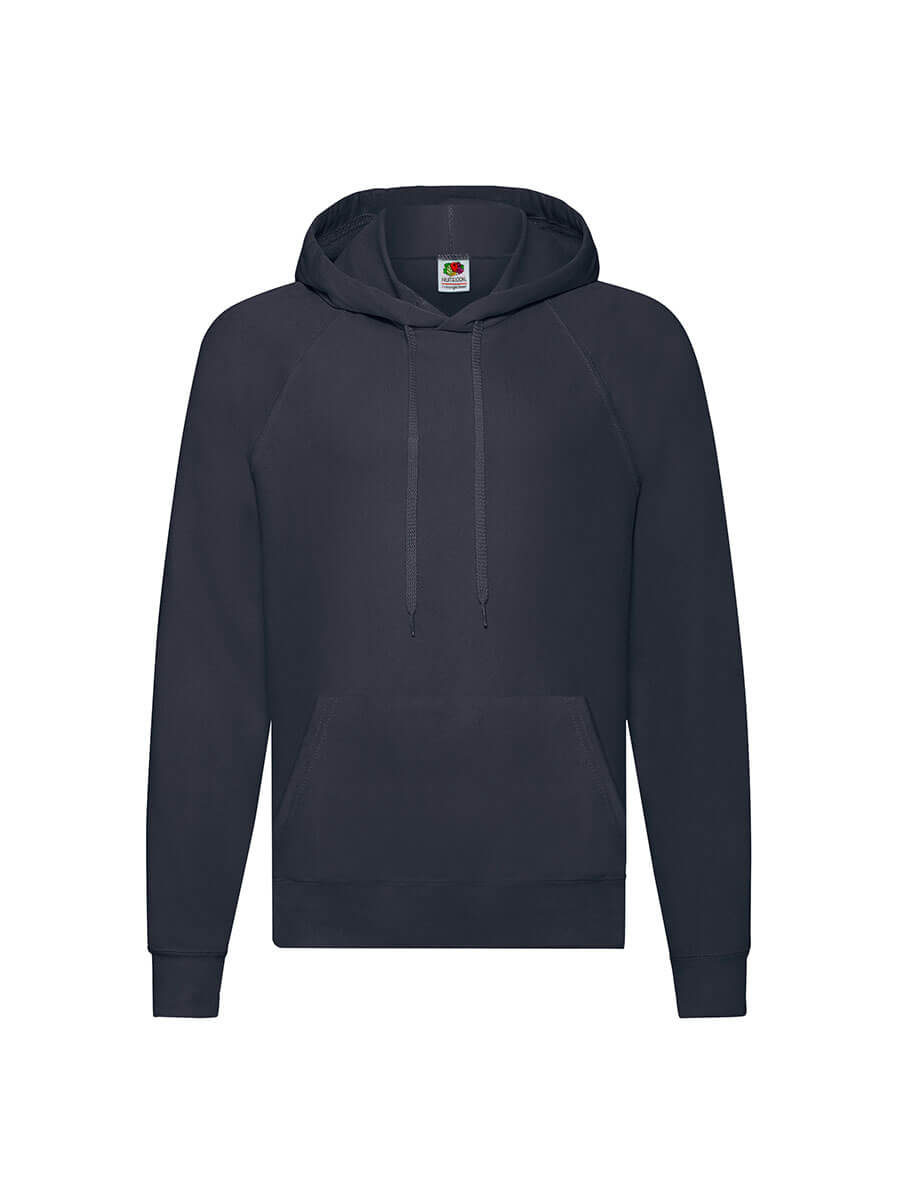 Felpa con cappuccio blu scuro, ideale per stampa personalizzata con logo o grafica aziendale. Perfetta per merchandising e abbigliamento promozionale.