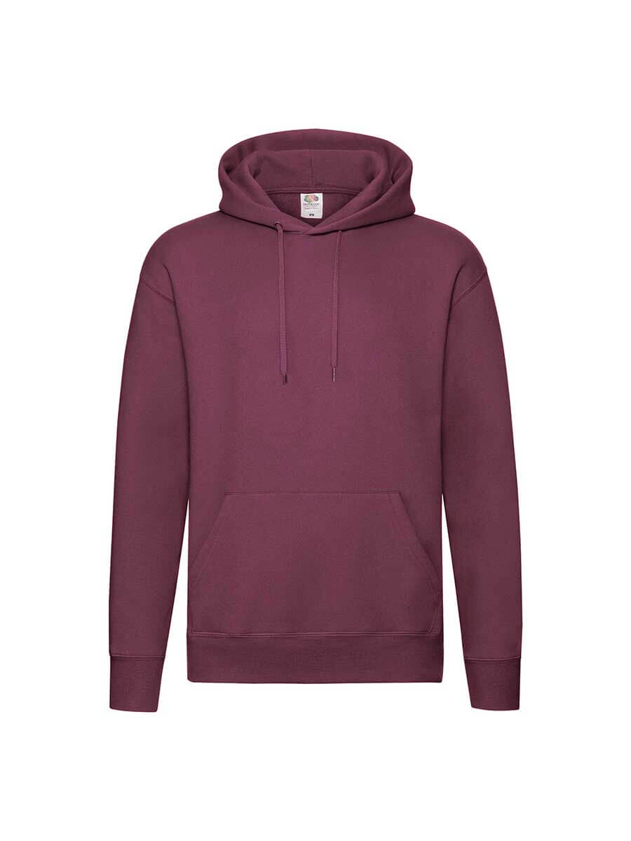 Felpa bordeaux con cappuccio, ideale per stampa logo o grafica personalizzata. Abbigliamento promozionale e merchandising per aziende.
