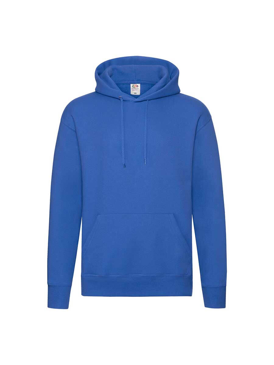 Felpa blu con cappuccio, ideale per stampa personalizzata online. Perfetta per abbigliamento promozionale e merchandising aziendale.