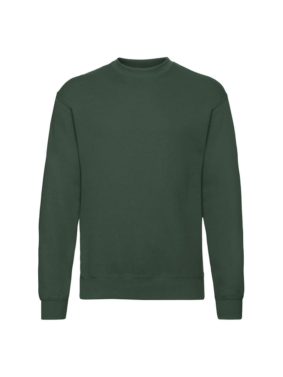 Felpa girocollo verde scuro, ideale per stampa personalizzata con logo o grafica aziendale. Abbigliamento promozionale di qualità.