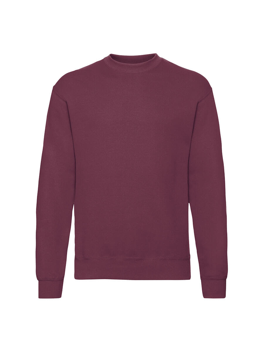 Felpa girocollo bordeaux neutra, ideale per stampa logo aziendale o grafica personalizzata. Abbigliamento promozionale.