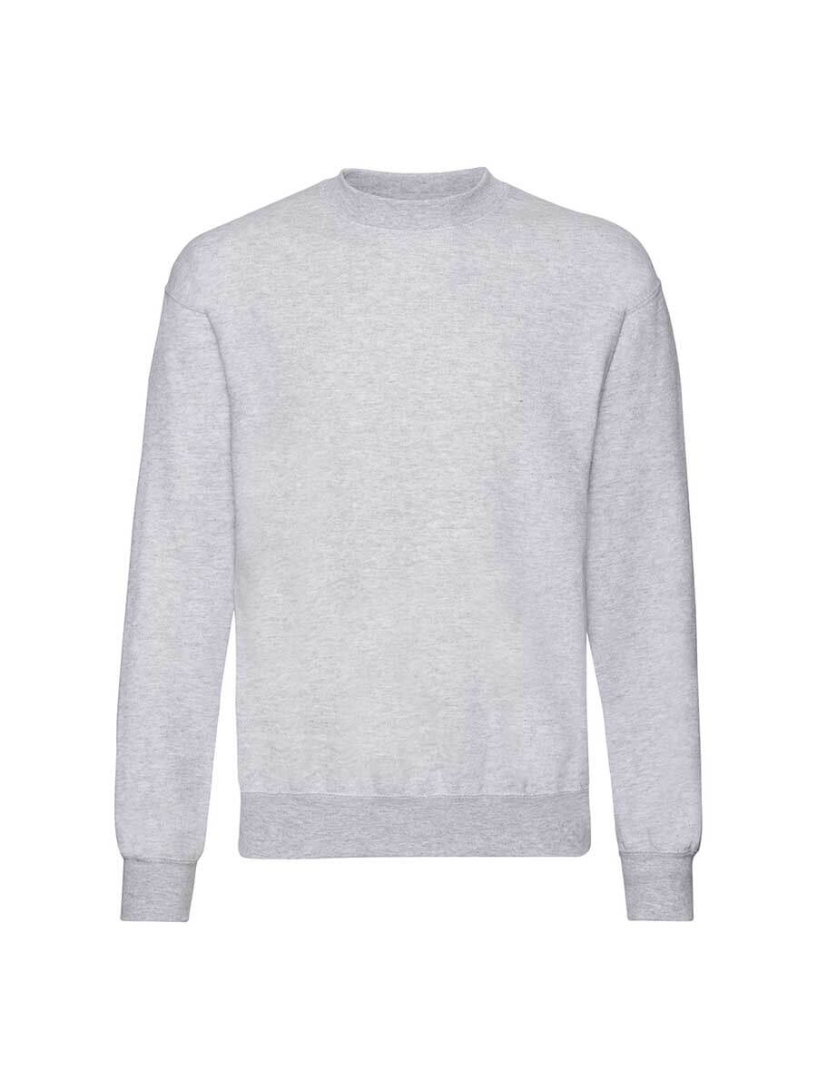 Felpa girocollo grigia neutra, ideale per stampa personalizzata con logo o grafica aziendale. Abbigliamento promozionale e merchandising.