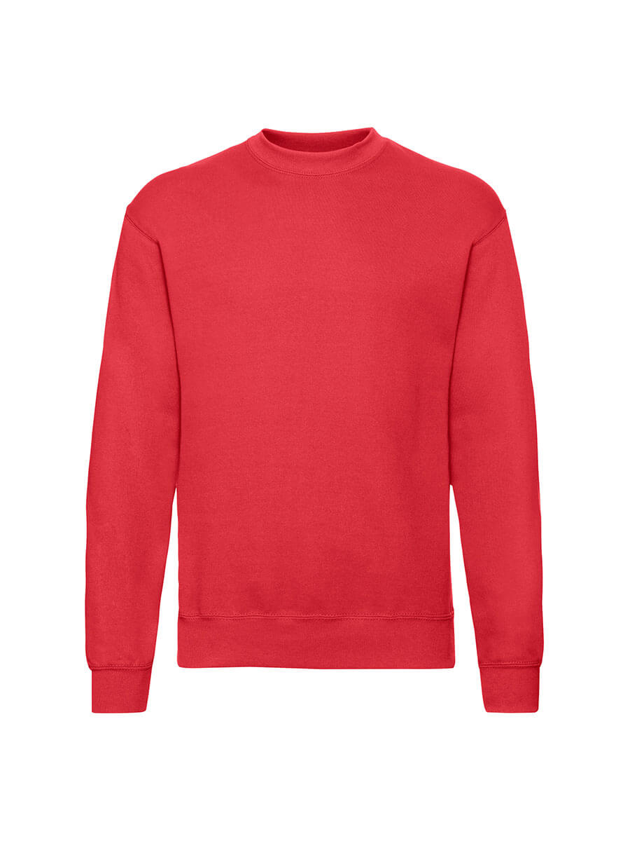 Felpa girocollo rossa unita, ideale per stampa logo o grafica personalizzata. Abbigliamento promozionale e merchandising.