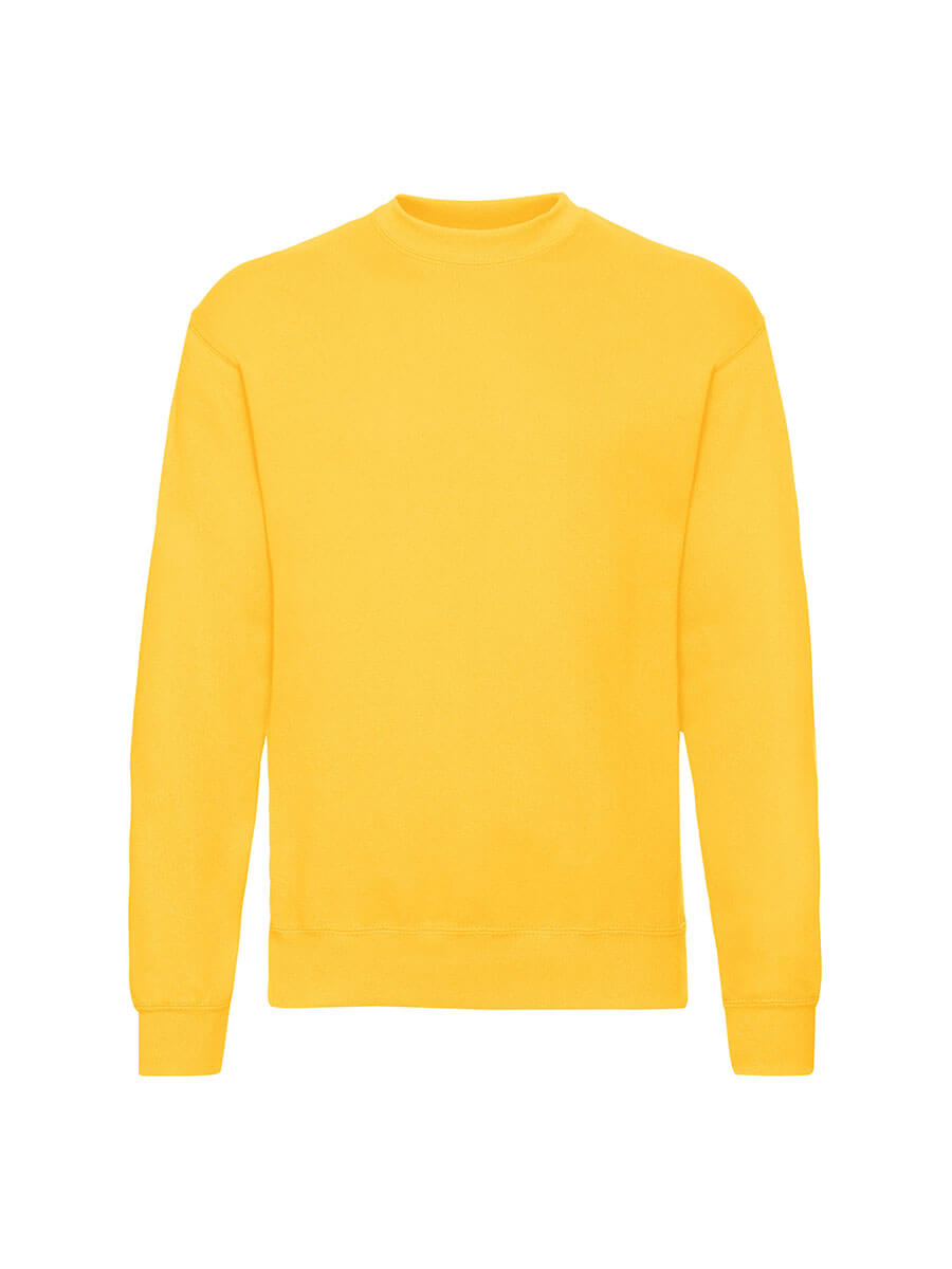 Felpa gialla girocollo personalizzabile, ideale per stampa logo aziendale o grafica promozionale. Abbigliamento promozionale online.