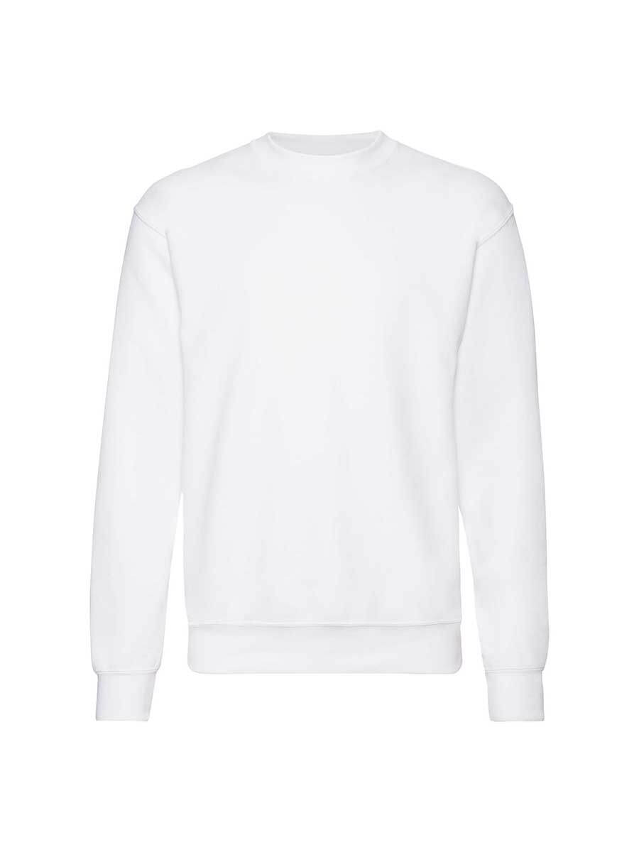 Felpa girocollo bianca, ideale per stampa personalizzata con logo o grafica aziendale. Perfetta per merchandising e abbigliamento promozionale.