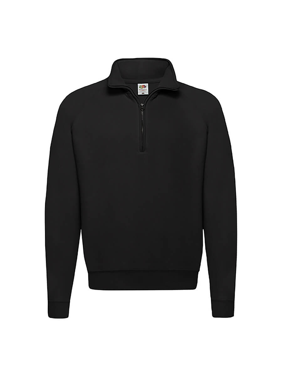 Felpa mezza zip nera, ideale per stampa personalizzata con logo aziendale o grafica promozionale. Abbigliamento promozionale online.