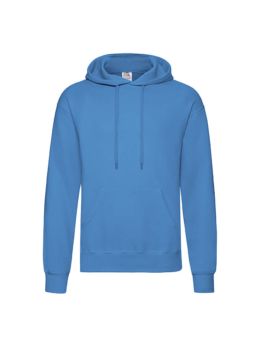 Felpa con cappuccio blu unisex personalizzabile con stampa o ricamo. Ideale per abbigliamento aziendale, eventi e merchandising online.