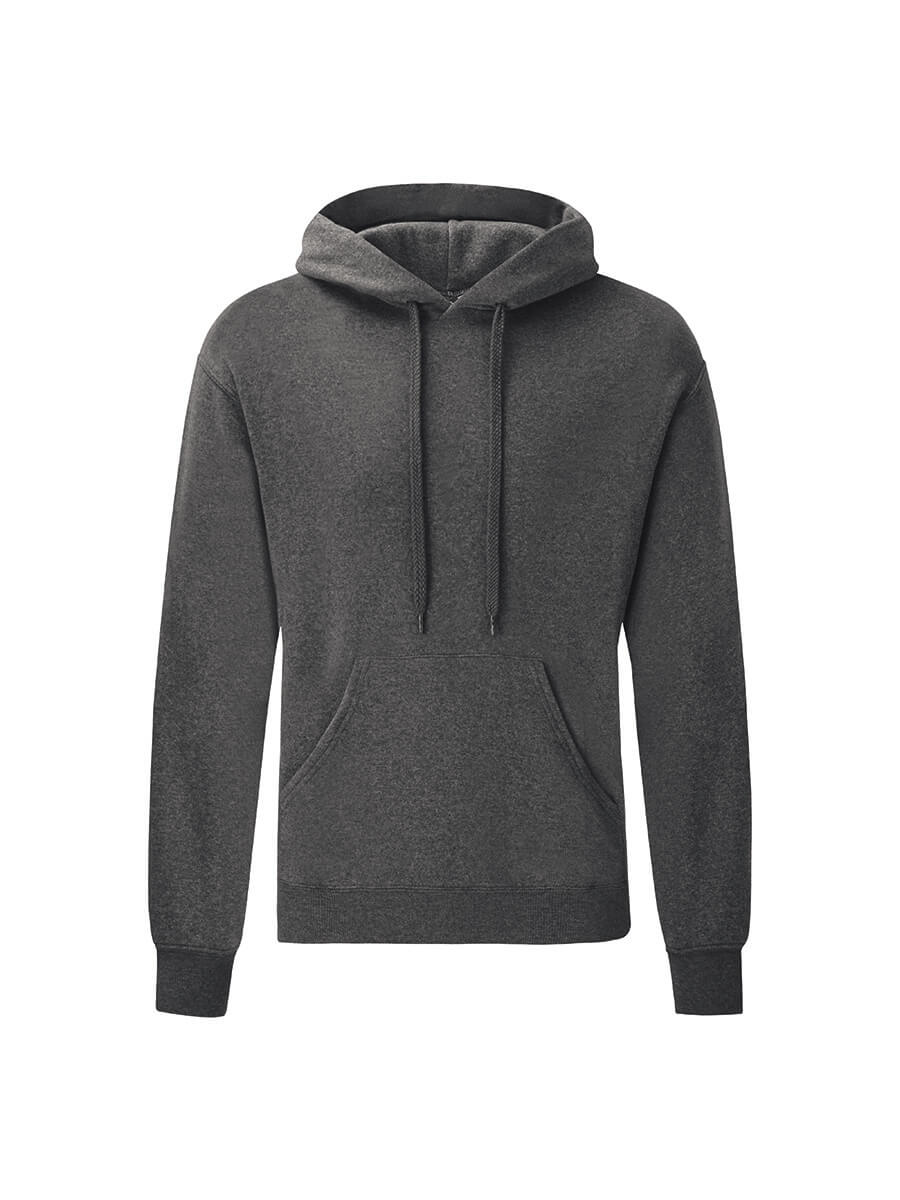 Felpa con cappuccio grigia, ideale per stampa personalizzata con logo o grafica aziendale. Abbigliamento promozionale.