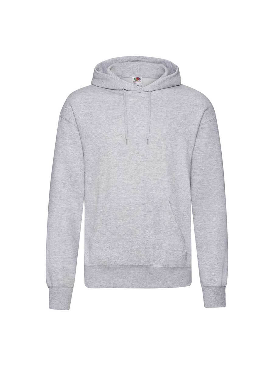 Felpa con cappuccio grigia neutra, ideale per stampa personalizzata con logo aziendale o grafica promozionale. Abbigliamento promozionale.