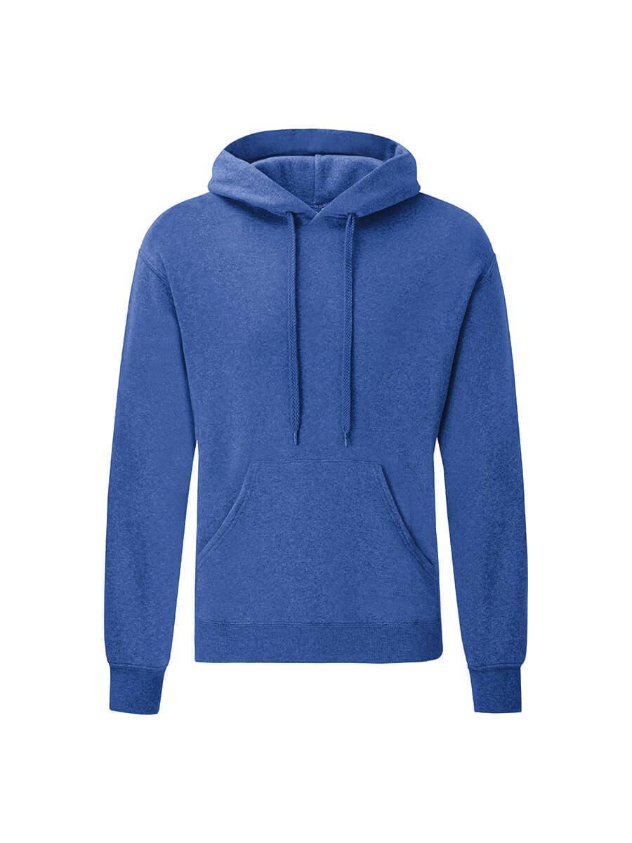 Felpa con cappuccio blu personalizzabile, ideale per stampa logo aziendale o grafica promozionale. Abbigliamento personalizzato online per aziende e privati.