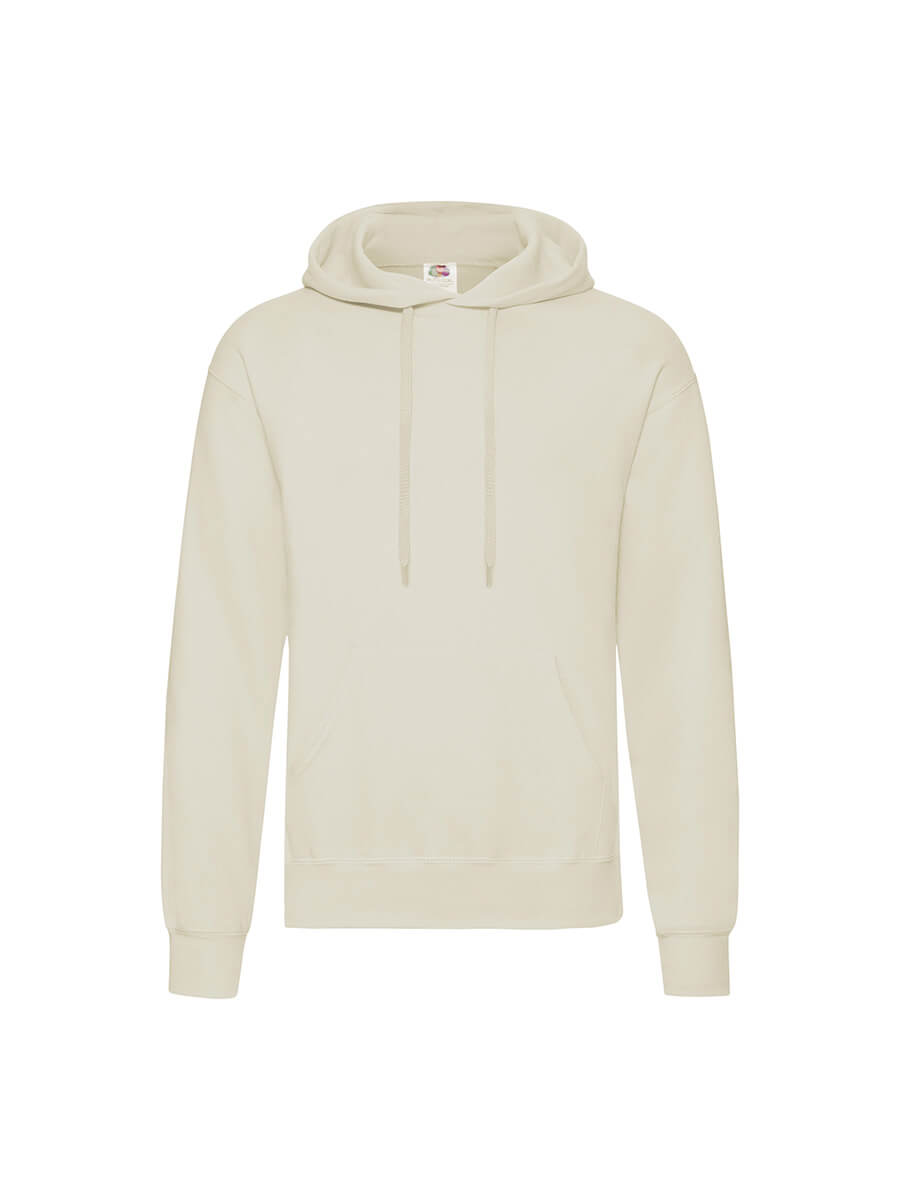 Felpa beige con cappuccio, ideale per stampa personalizzata con logo o grafica aziendale. Abbigliamento promozionale.