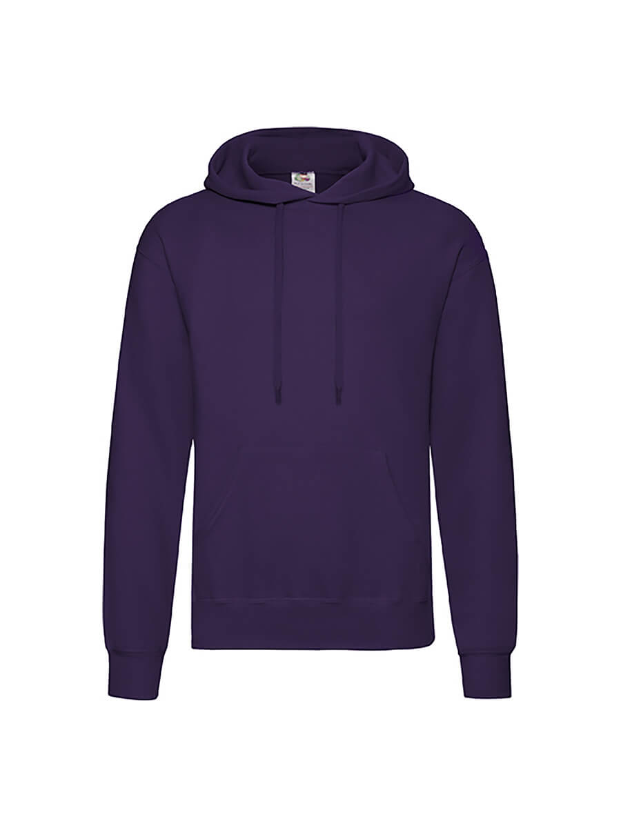 Felpa con cappuccio viola, ideale per stampa personalizzata con logo aziendale o grafica promozionale. Abbigliamento promozionale online.