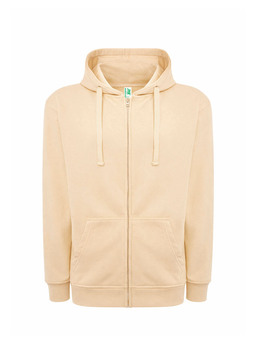 Felpa con cappuccio e zip personalizzabile color sabbia. Ideale per stampa e ricamo del tuo logo aziendale.