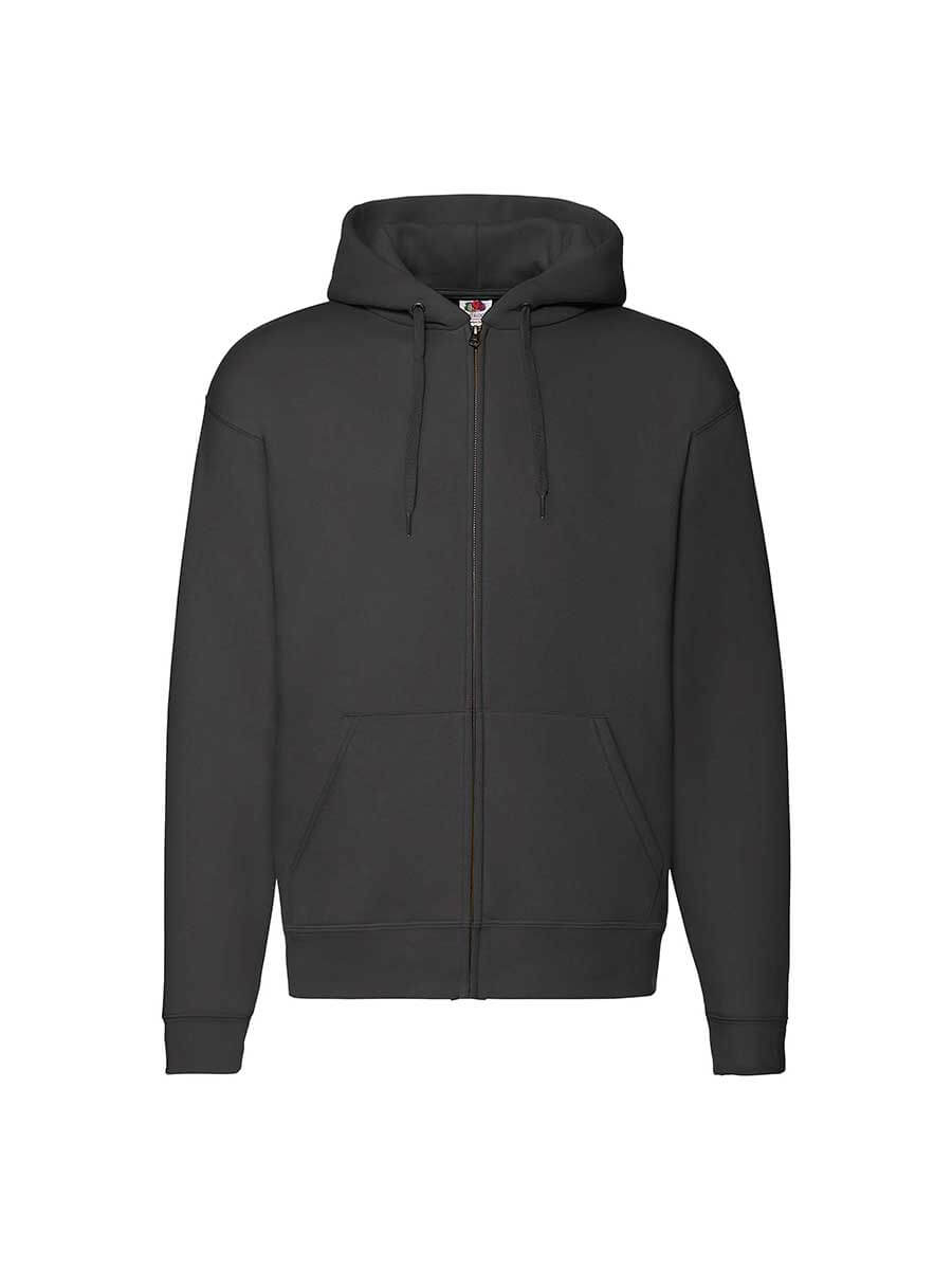 Felpa con cappuccio grigia, ideale per stampa logo aziendale o grafica personalizzata. Abbigliamento promozionale e merchandising.