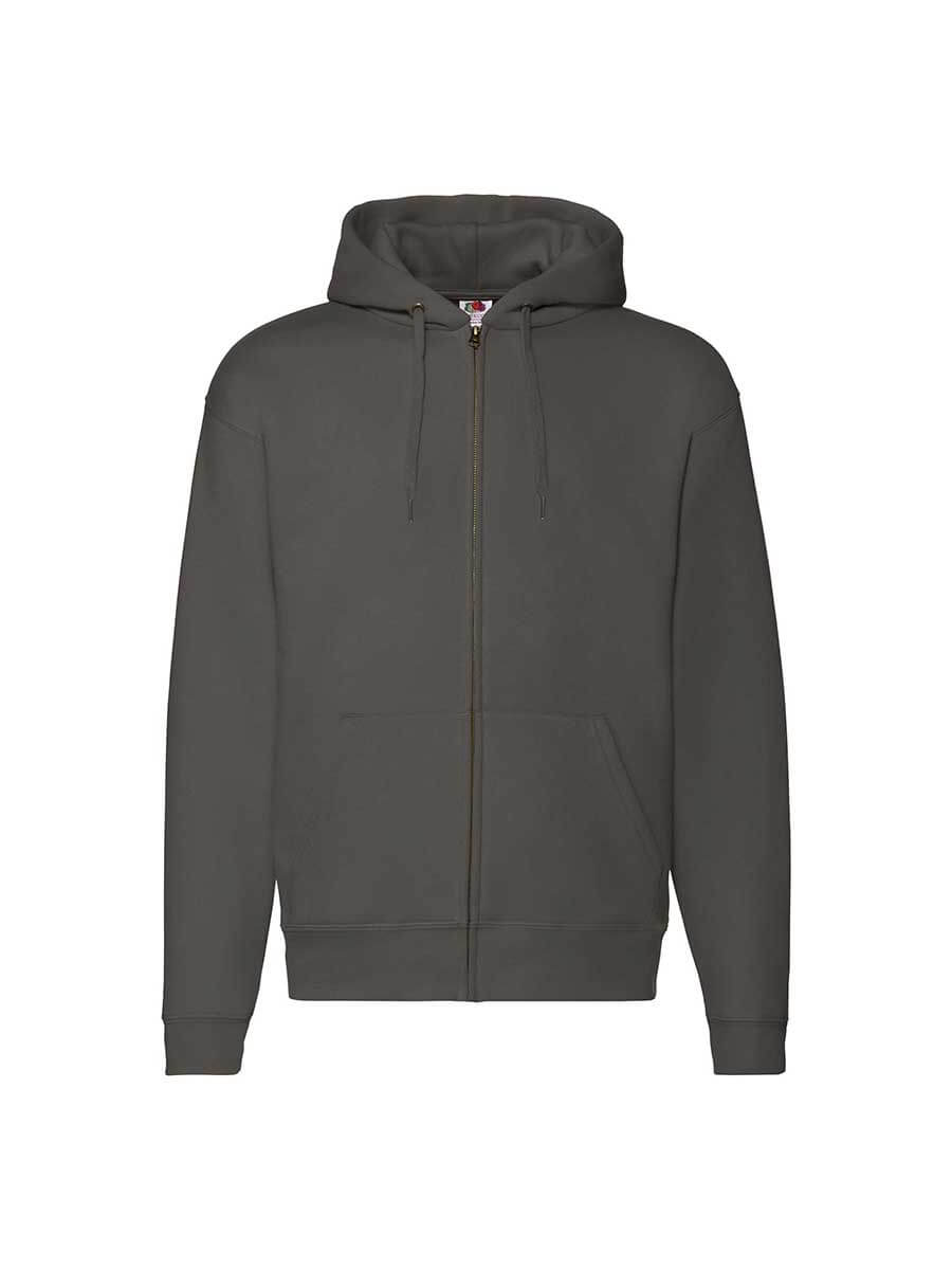 Felpa con cappuccio grigia neutra, ideale per stampa personalizzata con logo o grafica aziendale. Abbigliamento promozionale.