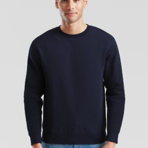 Felpa girocollo uomo blu scuro, ideale per stampa personalizzata con logo o grafica aziendale. Abbigliamento promozionale di qualità.