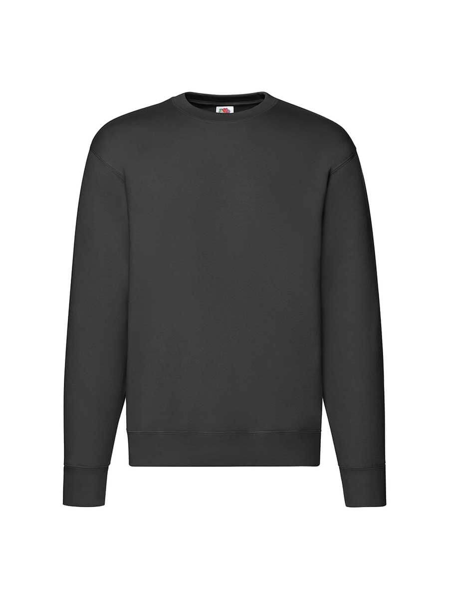 Felpa nera girocollo personalizzabile con logo o grafica, ideale per abbigliamento promozionale e merchandising.