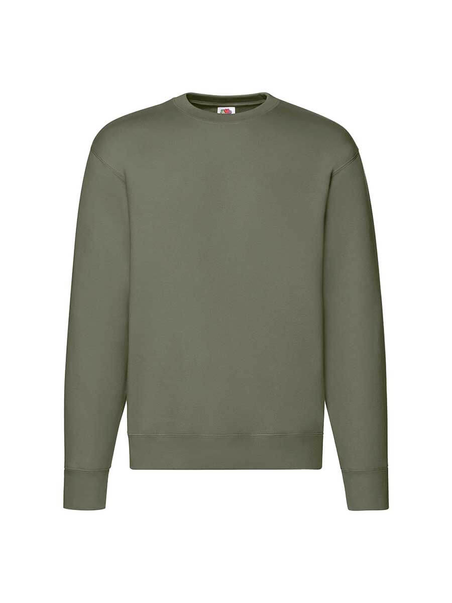 Felpa girocollo unisex verde oliva, ideale per stampa personalizzata con logo aziendale o grafica. Abbigliamento promozionale.
