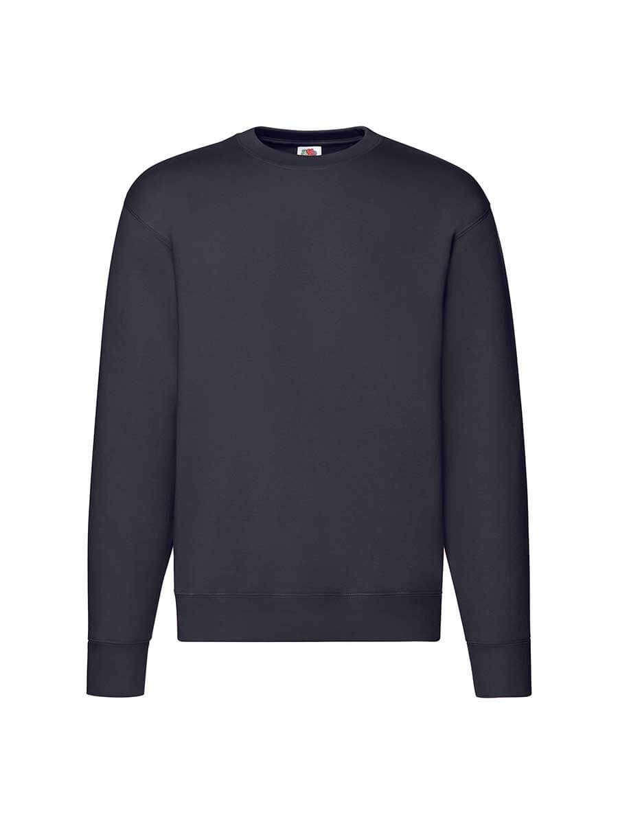 Felpa girocollo blu scuro neutra, ideale per stampa logo aziendale o grafica personalizzata. Abbigliamento promozionale.