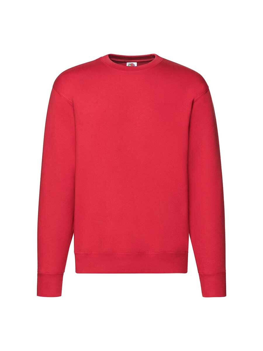 Felpa girocollo rossa, ideale per stampa personalizzata con logo o grafica aziendale. Abbigliamento promozionale di qualità.