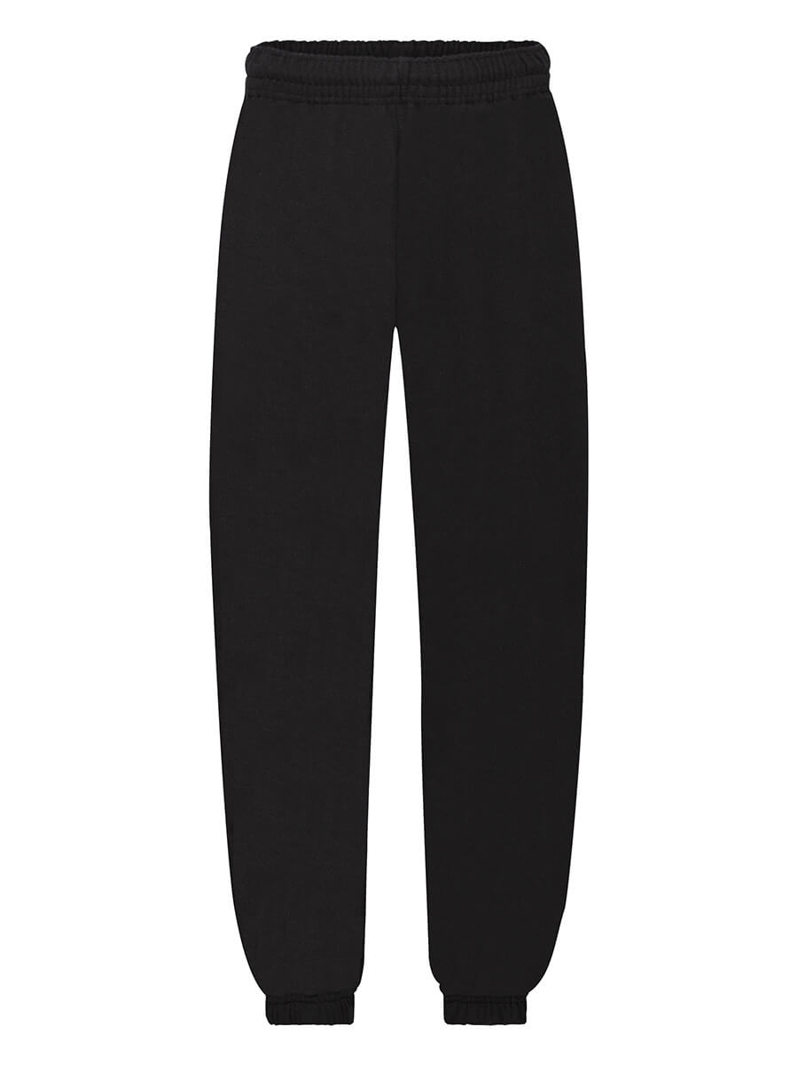 Pantaloni tuta neri unisex, ideali per stampa logo o grafica personalizzata. Perfetti per abbigliamento promozionale e merchandising.
