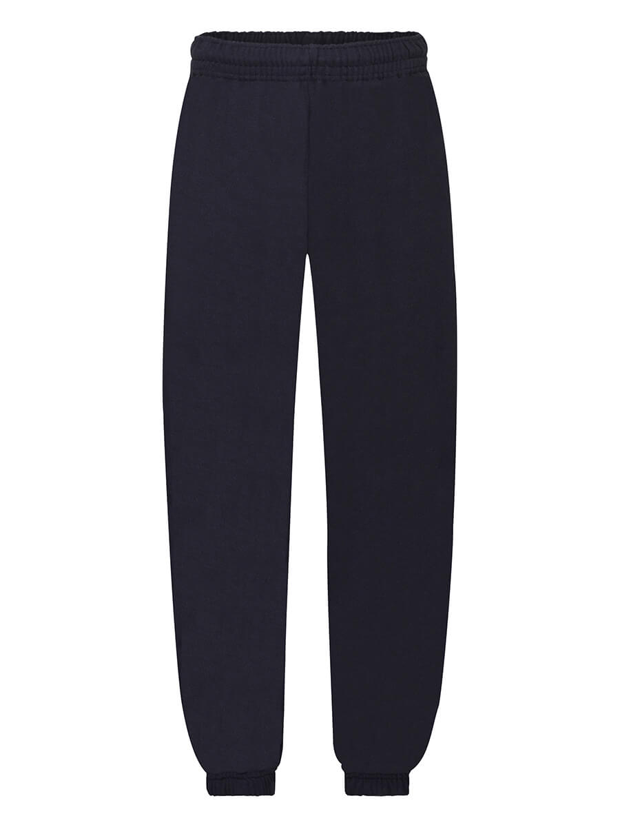 Pantaloni della tuta blu scuro, ideali per stampa personalizzata con logo aziendale o grafica promozionale. Perfetti per abbigliamento promozionale e merchandising.