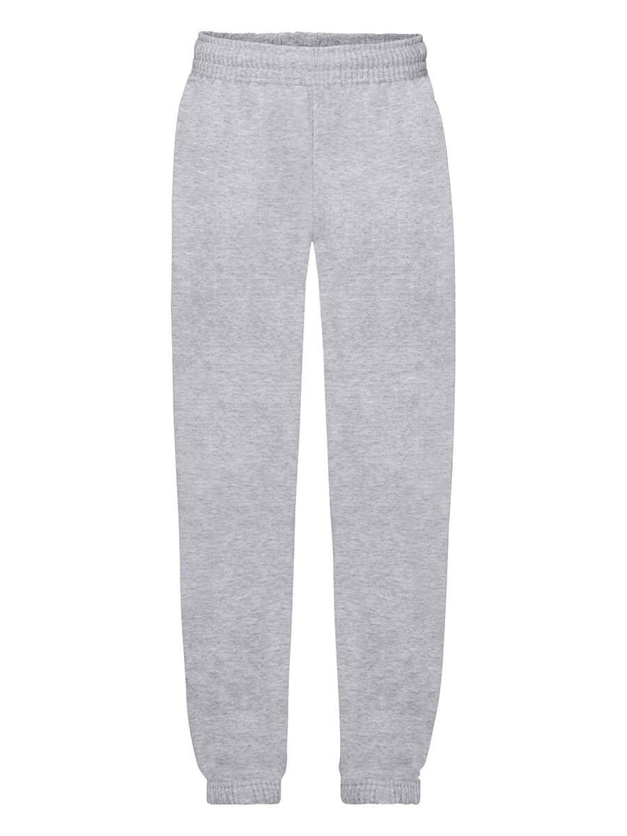 Pantaloni tuta grigio melange, ideali per stampa personalizzata con logo o grafica aziendale. Perfetti per abbigliamento promozionale e merchandising.