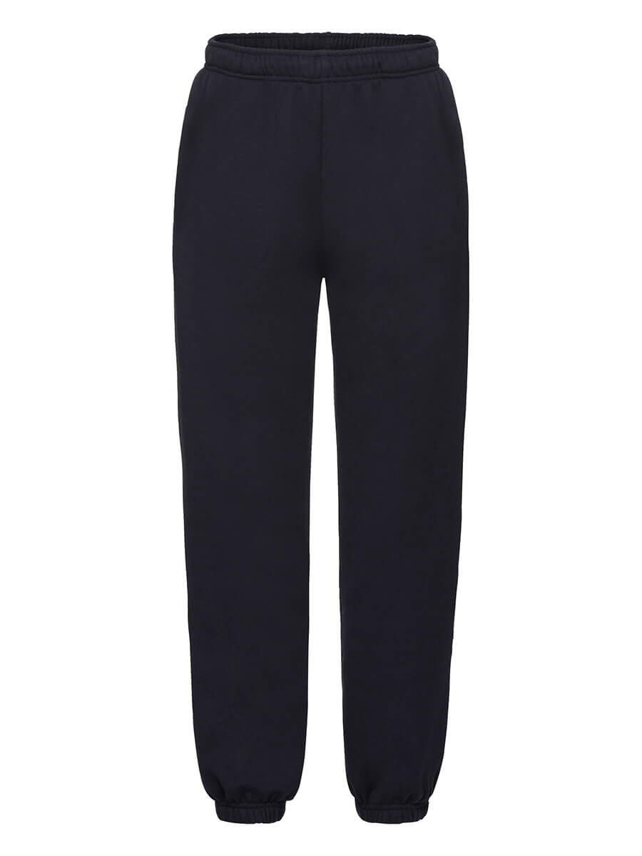 Pantaloni tuta neri personalizzabili con logo o grafica. Ideali per abbigliamento promozionale e brand.