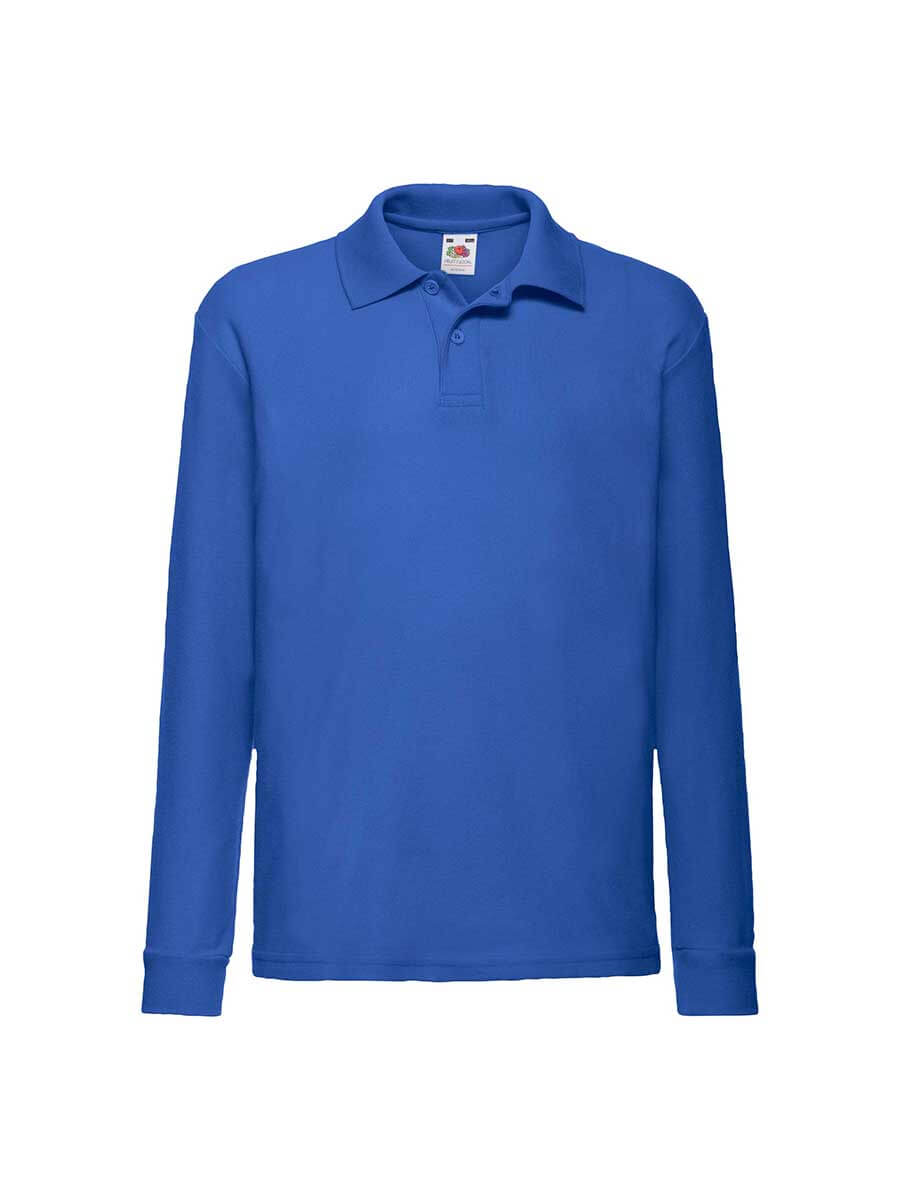 Polo manica lunga blu personalizzabile con logo o grafica. Abbigliamento promozionale e da lavoro, stampa online in Italia.