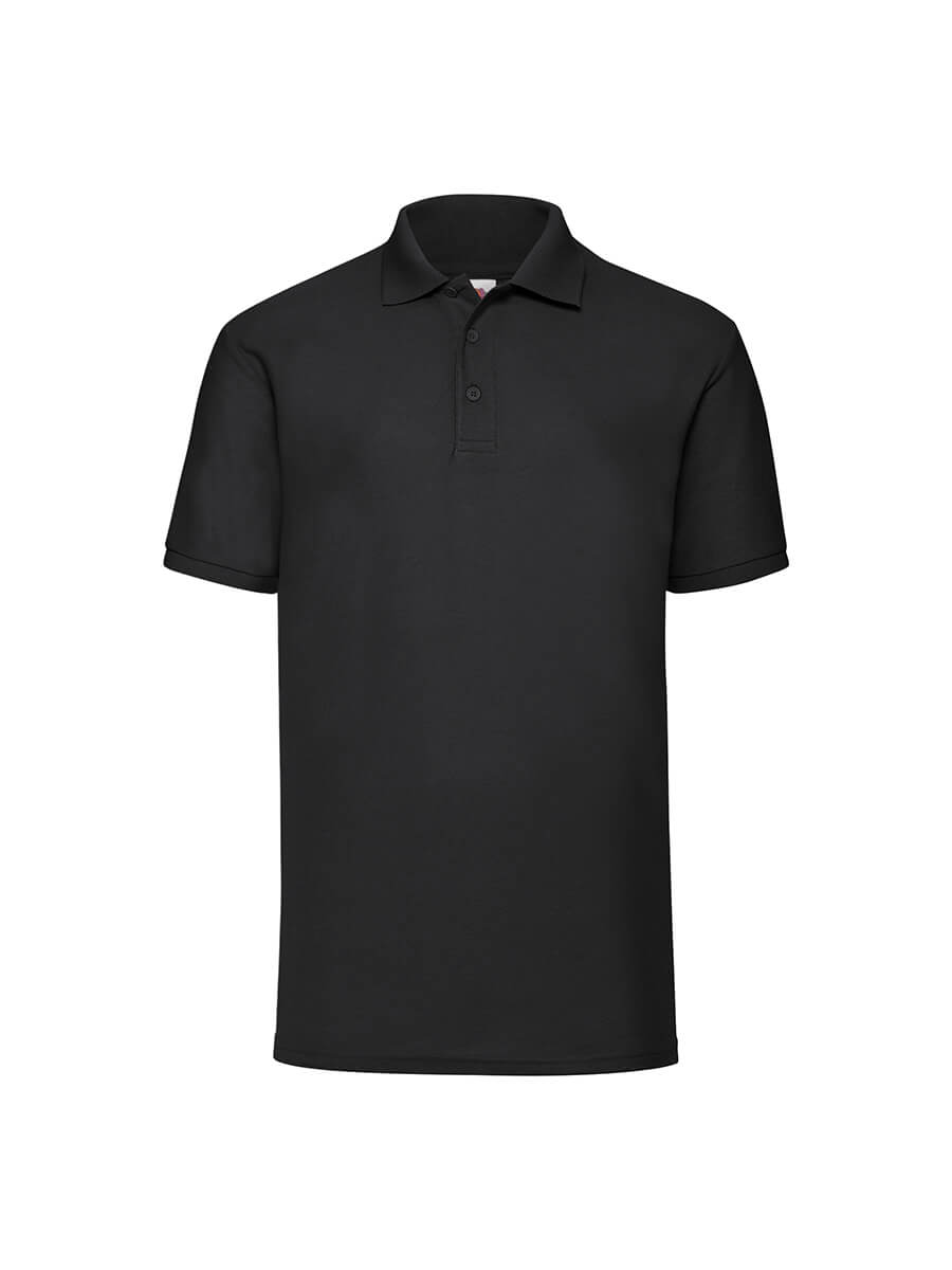 Polo nera personalizzabile con logo o grafica, ideale per abbigliamento promozionale e divise aziendali. Stampa online in Italia.