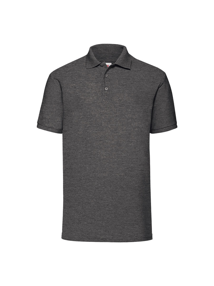 Polo personalizzata uomo grigio melange, ideale per stampa logo aziendale o grafica promozionale. Abbigliamento personalizzato online.