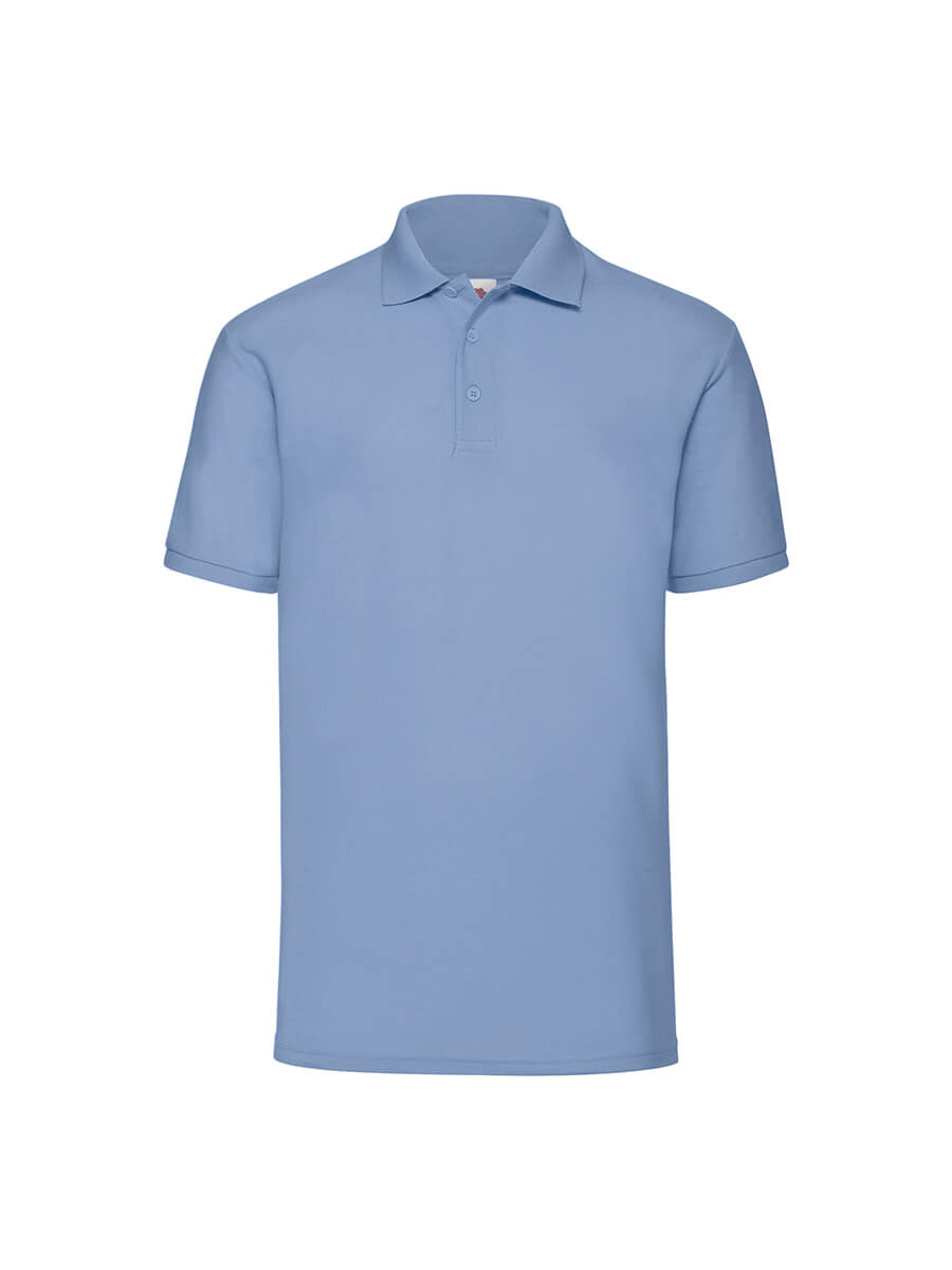 Polo azzurra uomo, ideale per stampa logo aziendale o grafica personalizzata. Abbigliamento promozionale e divise da lavoro.